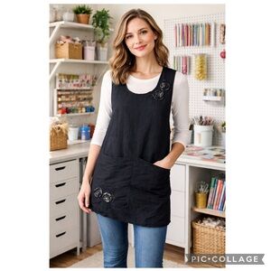 Han's vill Black Women's Work Apron with Pockets and Floral Accents